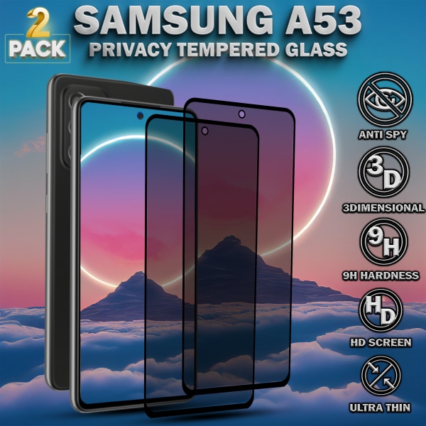 2-Pack Privacy Skärmskydd For Samsung A53 - Härdat Glas 9H - Super Kvalitet 3D