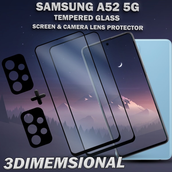 2-Pack SAMSUNG A52 Skærmbeskyttelse & 2-Pack linsebeskyttelse - Hærdet Glas 9H - Super kvalitet 3D