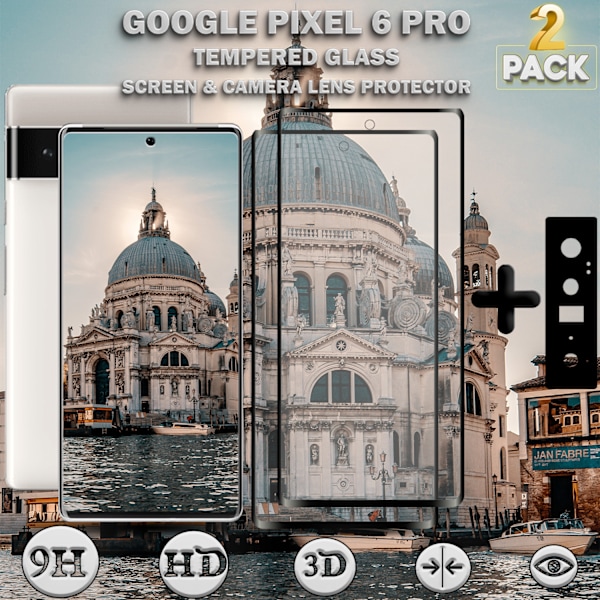 2-Pack Google Pixel 6 Pro Skärmskydd & 1-Pack linsskydd - Härdat Glas 9H - Super kvalitet 3D