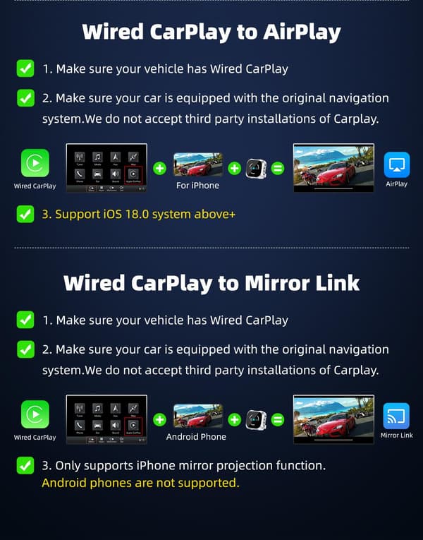 Langaton CarPlay & Android Auto -adapteri 4-in-1 Bluetooth 5.2:lla