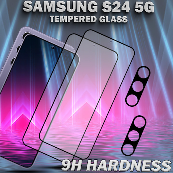 2-Pack SAMSUNG S24 Skærmbeskyttelse & 2-Pack linsebeskyttelse - Hærdet Glas 9H - Super kvalitet 3D