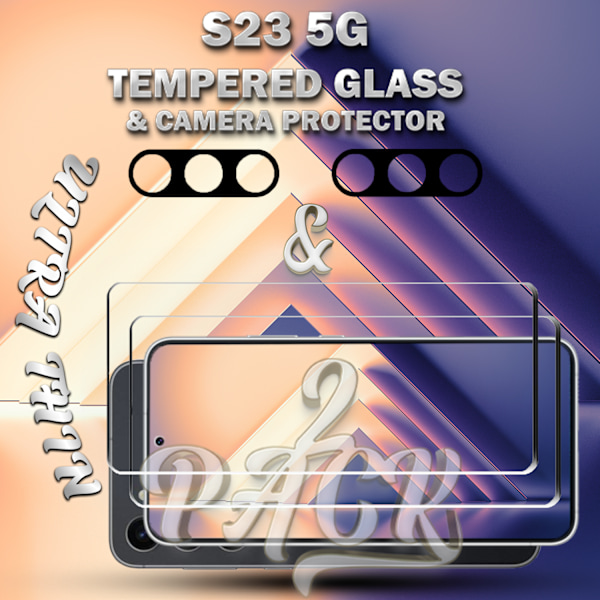 2-Pack Samsung S23 (5G) Skärmskydd & 2-Pack linsskydd - Härdat Glas 9H - Super kvalitet 3D