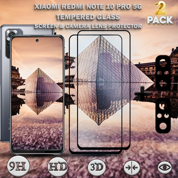 2- pack Xiaomi Redmi Note 10 Pro 5G & 2-Pack linsskydd - Härdat Glas 9H - Super kvalitet 3D