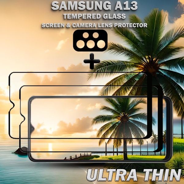 2-Pack Samsung A13 Skärmskydd & 1-Pack linsskydd - Härdat Glas 9H - Super kvalitet 3D