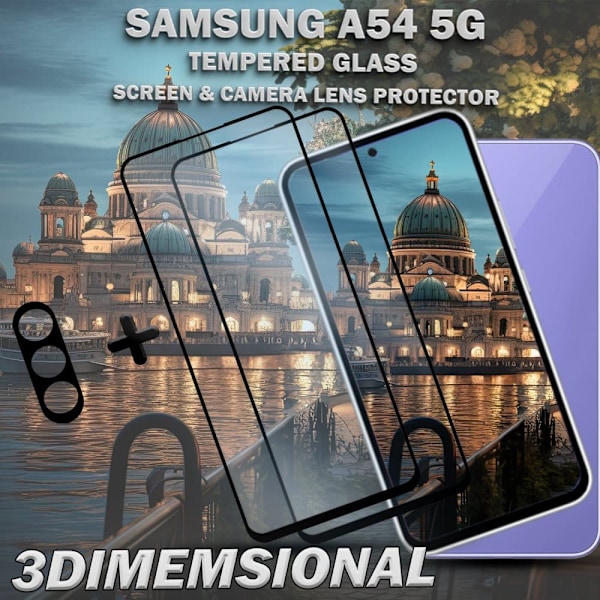 2-Pack Samsung A54 Skärmskydd & 1-Pack linsskydd - Härdat Glas 9H - Super kvalitet 3D