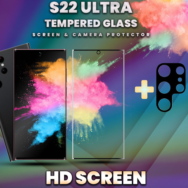 1-Pack SAMSUNG S22 ULTRA Näytönsuoja & 1-Pack linssinsuoja - Karkaistu Lasi 9H - Super laatu 3D