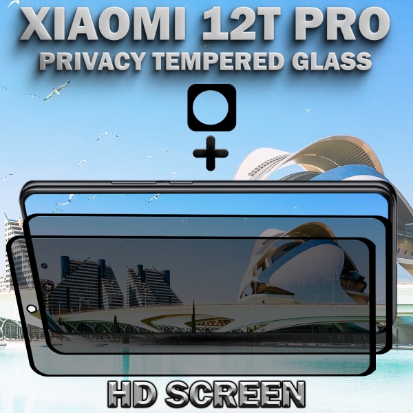 2-Pack Privacy XIAOMI 12T PRO Skärmskydd & 1-Pack linsskydd - Härdat Glas 9H - Super kvalitet 3D