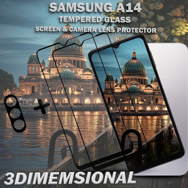 2-Pack SAMSUNG A14 Skærmbeskyttelse & 1-Pack linsebeskyttelse - Hærdet Glas 9H - Super kvalitet 3D