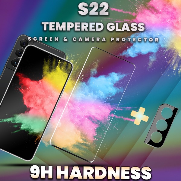 1-Pack Samsung S22 Skärmskydd & 1-Pack linsskydd -Härdat Glas 9H