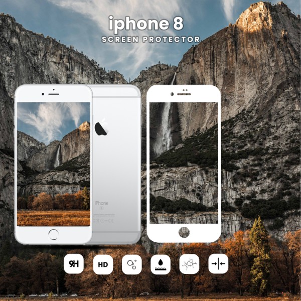 iPhone 8 Vit - Härdat Glas 9H - Super Kvalitet 3D Skärmskydd