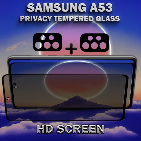 2-Pack privacy Samsung A53 Skärmskydd & 2-Pack Linsskydd - Härdat Glas 9H - Super kvalitet 3D