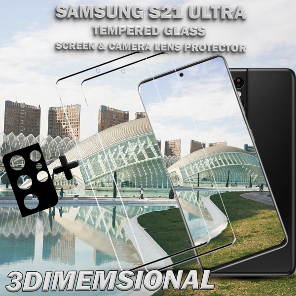 2-Pack Samsung S21 Ultra  Skärmskydd & 1-Pack linsskydd - Härdat Glas 9H - Super kvalitet 3D