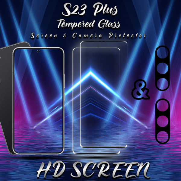 2-Pack Samsung S23 Plus Skärmskydd & 2-Pack linsskydd - Härdat Glas 9H - Super kvalitet 3D