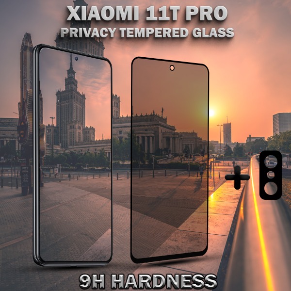 1-Pack Privacy XIAOMI 11T PRO Skärmskydd & 1-Pack linsskydd - Härdat Glas 9H - Super kvalitet 3D