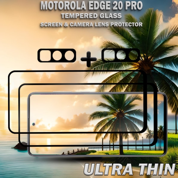 2-Pack Motorola EDGE 20 Pro Skärmskydd & 2-Pack linsskydd - Härdat Glas 9H - Super kvalitet 3D