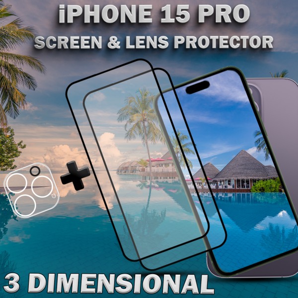 2-Pack iPhone 15 Pro - skärmskydd & 1-Pack linsskydd -härdat glas 9H