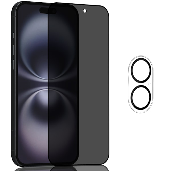 1-Pack Iphone 16 Privacy Skærmbeskyttelse & 1-Pack linsebeskyttelse - Hærdet Glas 9H - Super kvalitet 3D