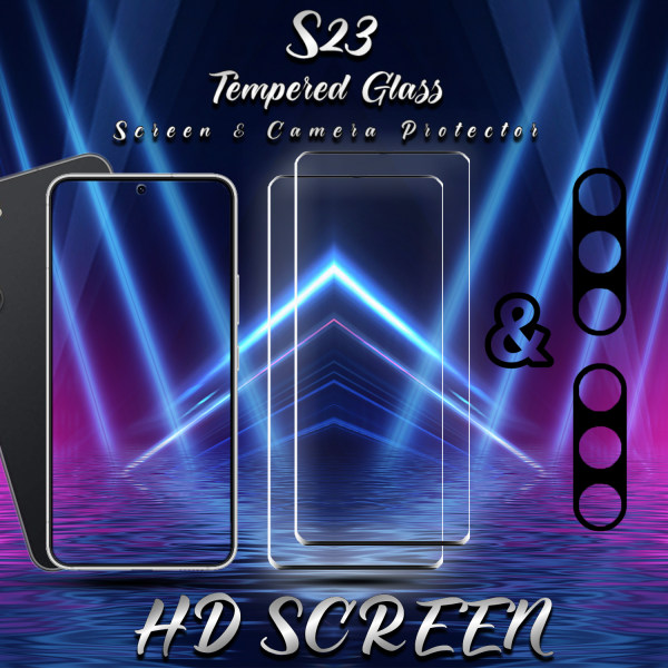 2-Pack Samsung S23 Skärmskydd & 2-Pack linsskydd - Härdat Glas 9H - Super kvalitet 3D