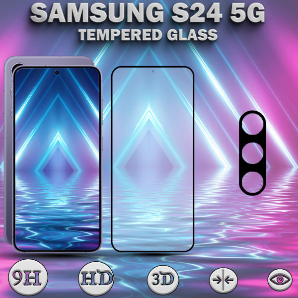 1-Pack SAMSUNG S24 5G Skärmskydd & 1-Pack linsskydd - Härdat Glas 9H - Super kvalitet 3D