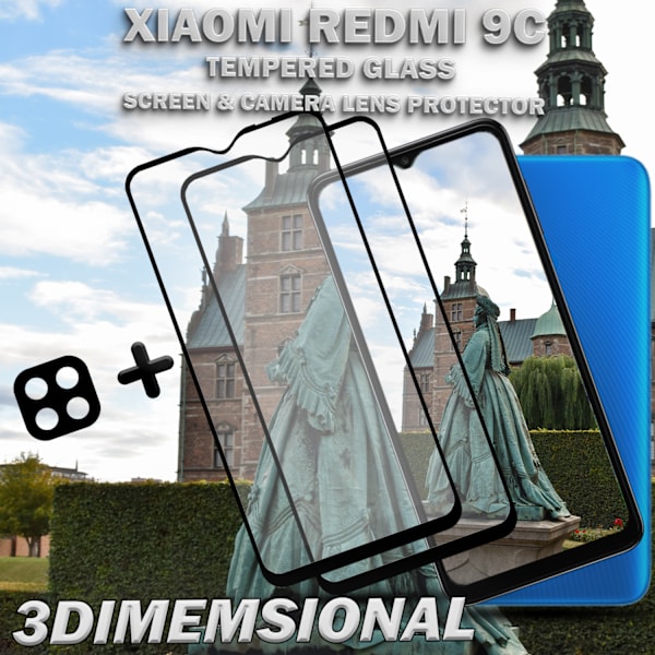 2-Pack XIAOMI REDMI 9C Skærmbeskyttelse & 1-Pack linsebeskyttelse - Hærdet Glas 9H - Super kvalitet 3D