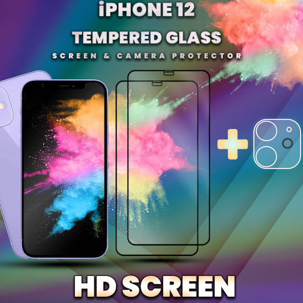 2-Pack iPhone 12 - skärmskydd & 1-Pack linsskydd -Härdat Glas 9H