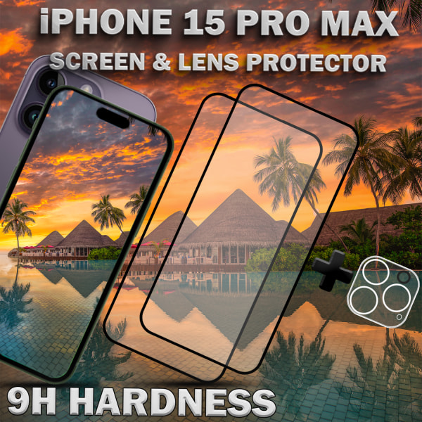 2-Pack iPhone 15 Pro Max - skärmskydd & 1-Pack linsskydd -härdat glas 9H