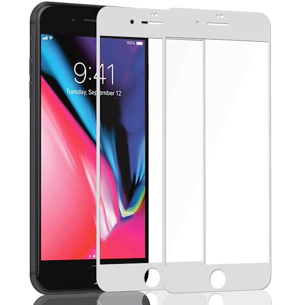 2-Pack Iphone 8 White Näytönsuoja - Karkaistu Lasi 9H - Super laatu 3D