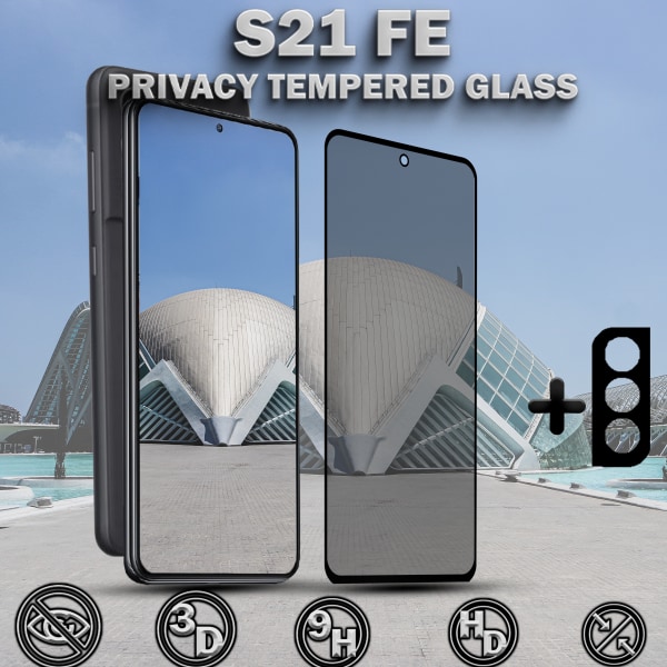 1-Pack Privacy SAMSUNG S21 FE Skärmskydd & 1-Pack linsskydd - Härdat Glas 9H - Super kvalitet 3D