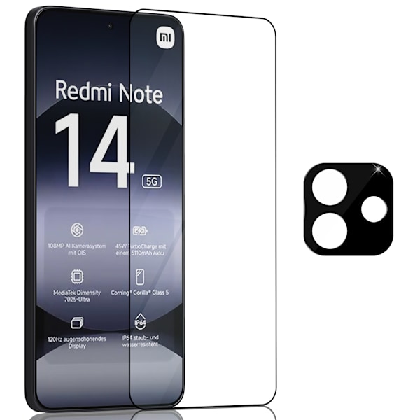 1-Pack Xiaomi Redmi Note 14 Näytönsuoja & 1-Pack linssinsuoja - Karkaistu Lasi 9H - Super laatu 3D