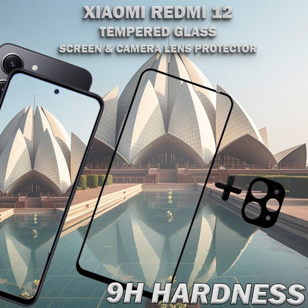 1-Pack XIAOMI REDMI 12 Skærmbeskyttelse & 1-Pack linsebeskyttelse - Hærdet Glas 9H - Super kvalitet 3D