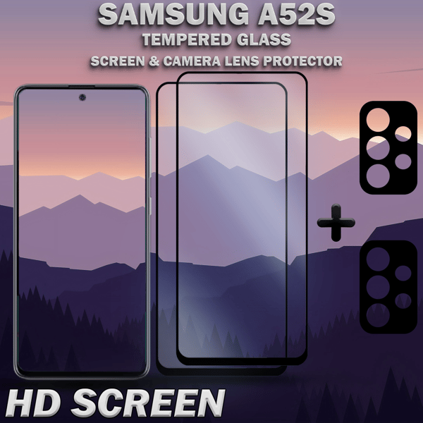 2-Pack Samsung A52s Skärmskydd & 2-Pack linsskydd - Härdat Glas 9H - Super kvalitet 3D