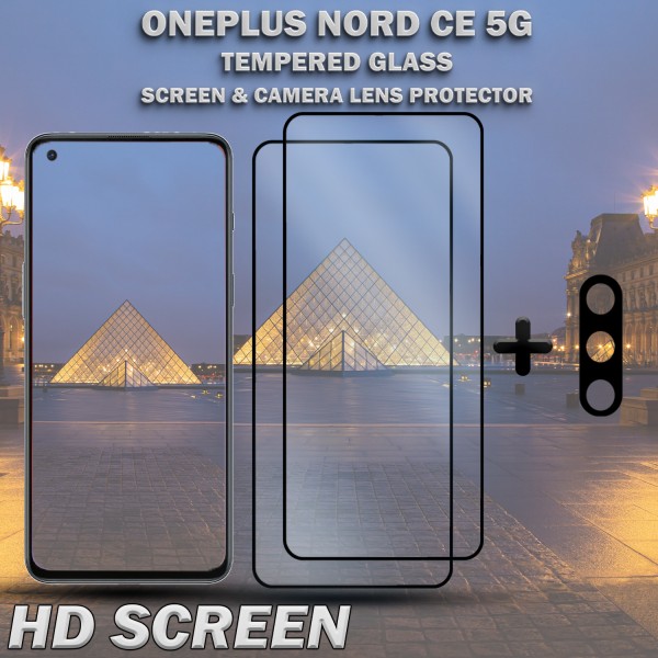 2-Pack OnePlus Nord CE 5G & 1-Pack linsskydd - Härdat Glas 9H - Super kvalitet 3D