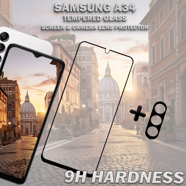 1-Pack SAMSUNG A34 Skærmbeskyttelse & 1-Pack linsebeskyttelse - Hærdet Glas 9H - Super kvalitet 3D