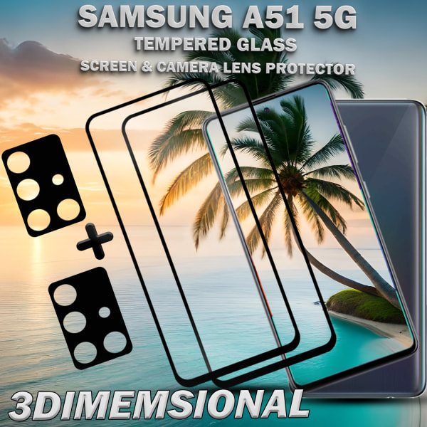 2-Pack Samsung A51 (5G) Skärmskydd & 2-Pack linsskydd - Härdat Glas 9H - Super kvalitet 3D