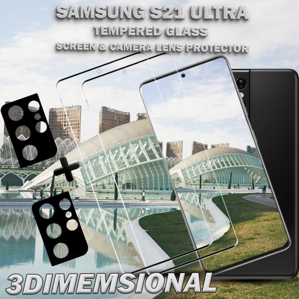2-Pack Samsung S21 Ultra  Skärmskydd & 2-Pack linsskydd - Härdat Glas 9H - Super kvalitet 3D