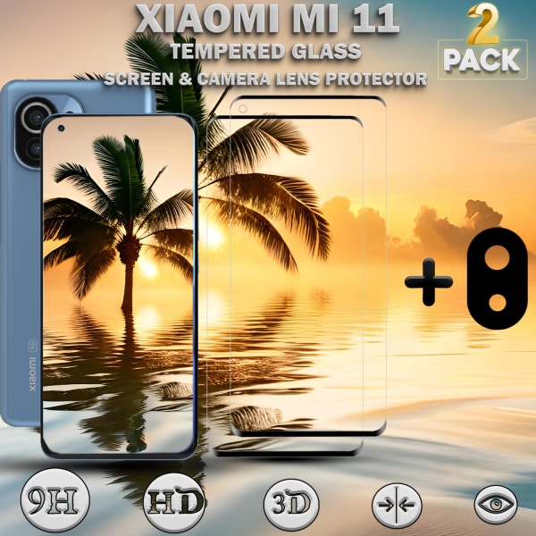 2-Pack Xiaomi Mi 11 & 1-Pack linsskydd - Härdat Glas 9H - Super kvalitet 3D