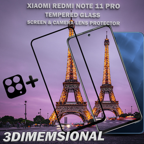 1-Pack Xiaomi Redmi Note 11 Pro Skärmskydd & 1-Pack linsskydd - Härdat Glas 9H - Super kvalitet 3D