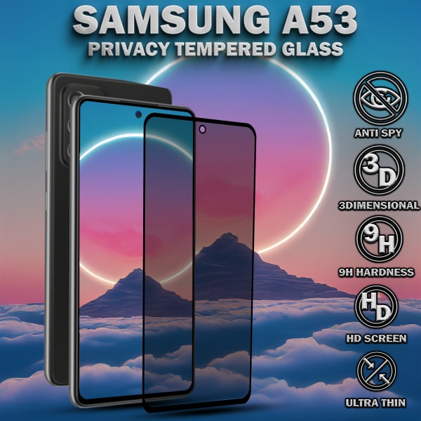 1-Pack Privacy Skärmskydd For Samsung A53 - Härdat Glas 9H - Super Kvalitet 3D