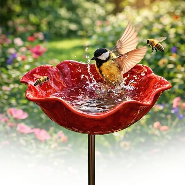 Fuglefoder og bimålere på pind, 2-pack – håndlavet metal med blomst og sommerfugl, til haven