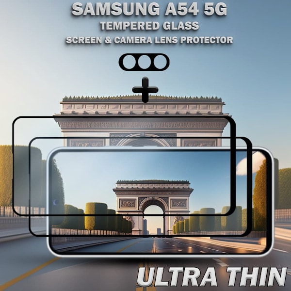 2-Pack Samsung A54 Skärmskydd & 1-Pack linsskydd - Härdat Glas 9H - Super kvalitet 3D