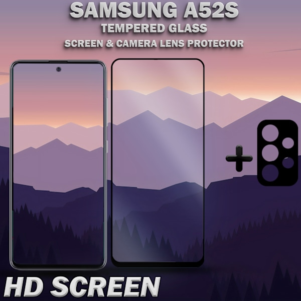 1-Pack Samsung A52s Skärmskydd & 1-Pack linsskydd - Härdat Glas 9H - Super kvalitet 3D