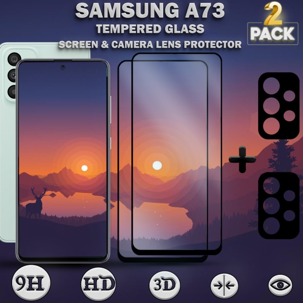 2-Pack SAMSUNG A73 Skærmbeskyttelse & 2-Pack linsebeskyttelse - Hærdet Glas 9H - Super kvalitet 3D