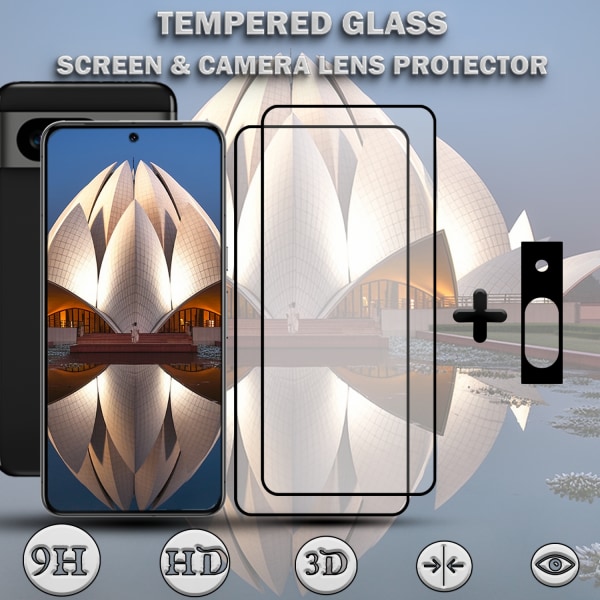 2-Pack GOOGLE PIXEL 8A Skærmbeskyttelse & 1-Pack linsebeskyttelse - Hærdet Glas 9H - Super kvalitet 3D