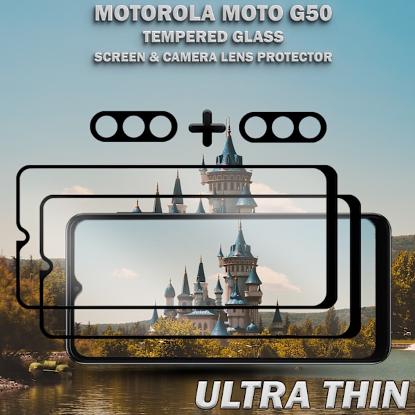 2-Pack Motorola Moto G50 Skärmskydd & 2-Pack linsskydd - Härdat Glas 9H - Super kvalitet 3D