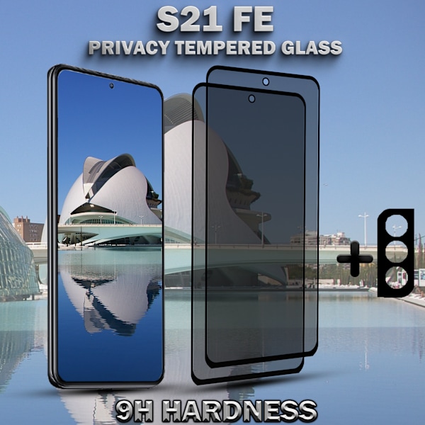 2-Pack Privacy SAMSUNG S21 FE Skärmskydd & 1-Pack linsskydd - Härdat Glas 9H - Super kvalitet 3D