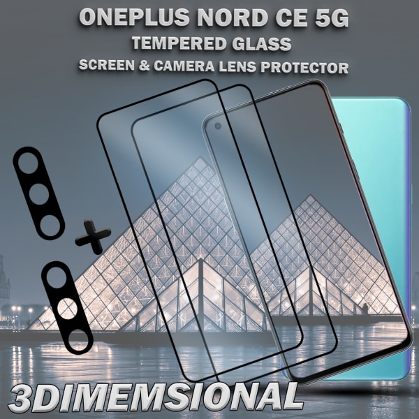 2-Pack OnePlus Nord CE 5G & 2-Pack linsskydd - Härdat Glas 9H - Super kvalitet 3D