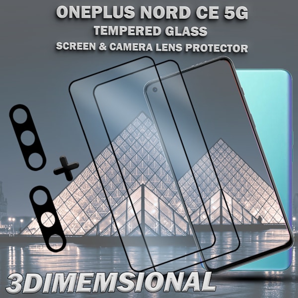 2-Pack OnePlus Nord CE 5G & 2-Pack linsskydd - Härdat Glas 9H - Super kvalitet 3D