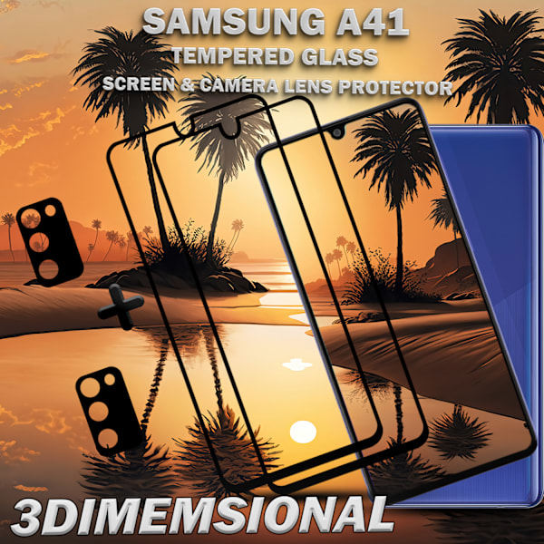 2-Pack Samsung A41 Skärmskydd & 2-Pack linsskydd - Härdat Glas 9H - Super kvalitet 3D