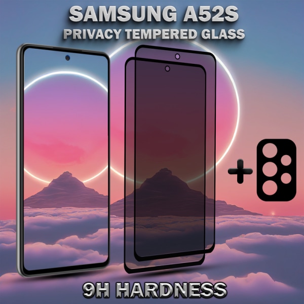 2-Pack Privacy Samsung A52S Skärmskydd & 1-Pack linsskydd - Härdat Glas 9H - Super kvalitet 3D