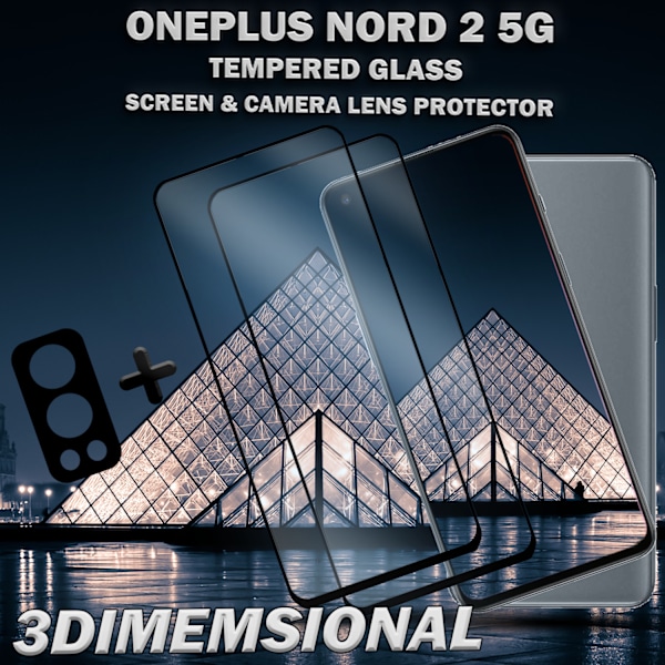 2-Pack OnePlus Nord 2 5G & 1-Pack linsskydd - Härdat Glas 9H - Super kvalitet 3D